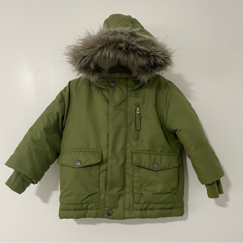 Toddler baby 18 month winter coat kids olive jacket with mittens cat and jack